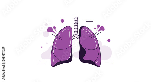 Illustrated Purple Lungs And Trachea Diagram With Abstract Design Elements On White Background