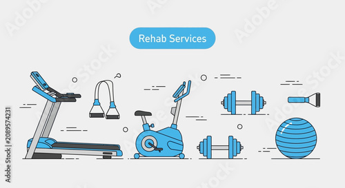 Illustrated Rehab Equipment and Services for Physical Therapy and Rehabilitation Exercises