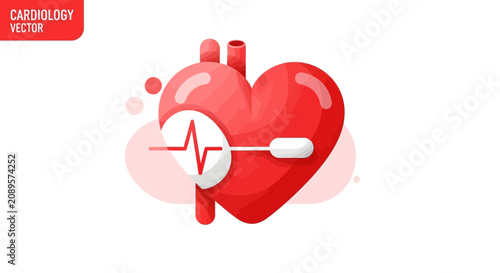Illustrated Red Cardiology Heart Symbol Depicting Health and Wellbeing Vector Design