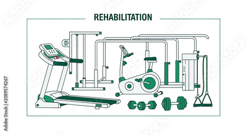 Illustrated Rehabilitation Equipment For Physical Therapy and Recovery in Green and White