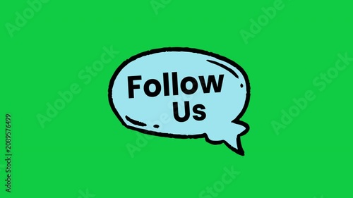 Follow Us Light Blue Speech Bubble Social Media Sticker on Green Background