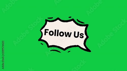 Follow Us White Comic Burst Speech Bubble Social Media Sticker on Green Background