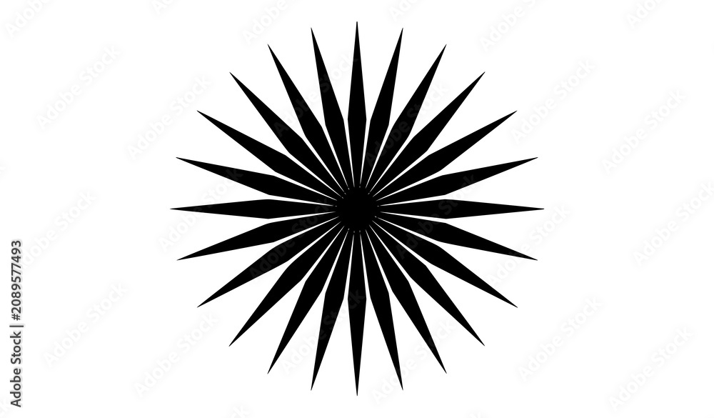Fototapeta premium Black Abstract Geometric Burst Shape Vector on White Background Modern Minimalist Explosion Design Element
