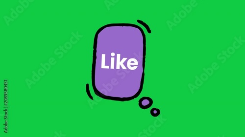 Like Purple Comic Speech Bubble Social Media Sticker on Green Background