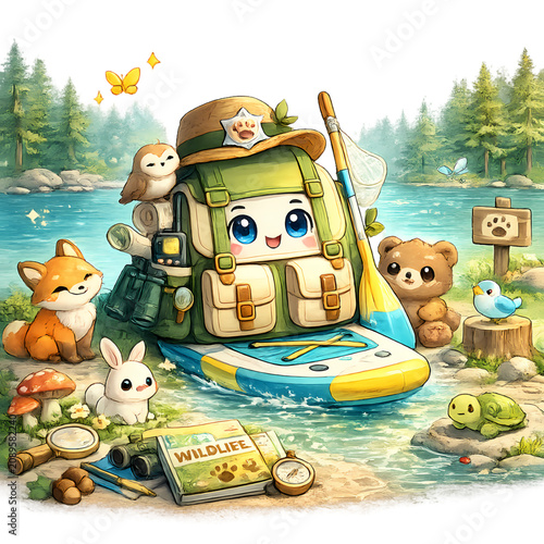 Forest ranger backpack and woodland friends, forest ranger, backpack, woodland friends, forest, wildlife, nature, adventure, hiking, outdoor, woodland animals, ranger, exploration, camping, wilderness