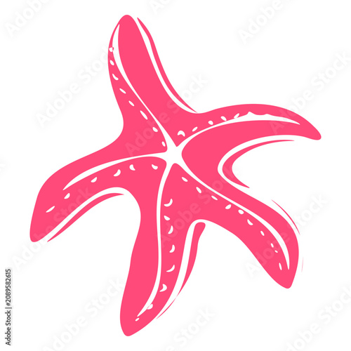 Stylized pink starfish with negative space cutout details. Flat vector illustration isolated on a white background. Perfect for summer beach designs.