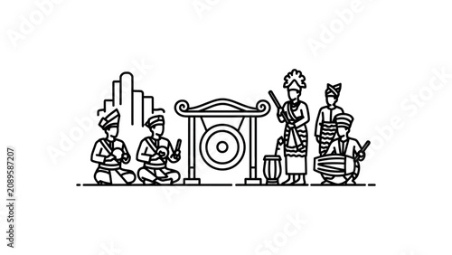 People in traditional clothing gathered around.