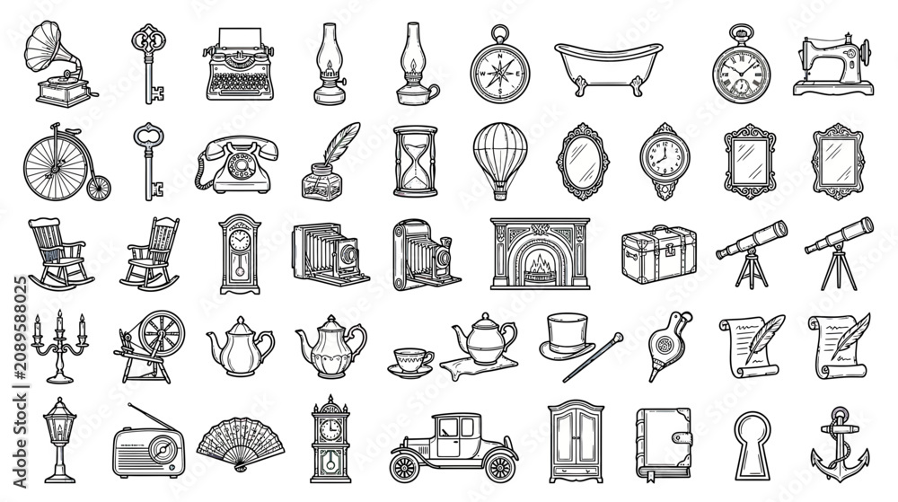Naklejka premium Vintage Objects Collection: Retro Icons for Design and Illustration
