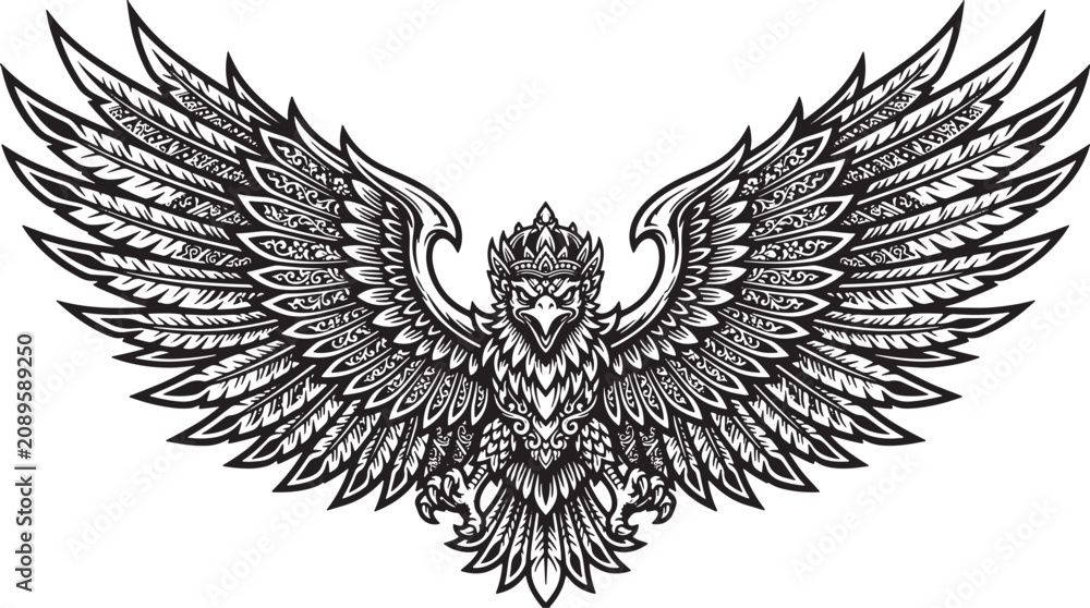 Fototapeta premium Majestic Winged Garuda with Decorative Tribal Patterns