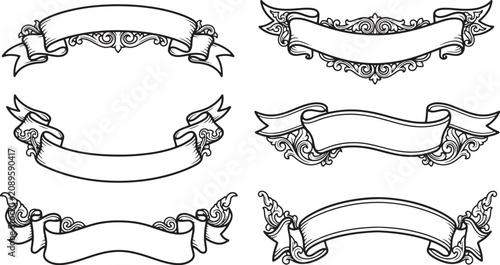 Classic Ornate Ribbon Banners with Vintage Baroque Filigree