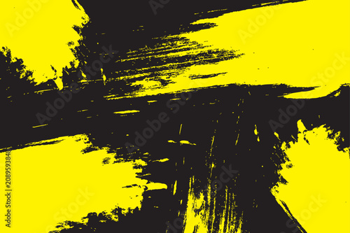 Bold yellow paint brush strokes on a dark black background, abstract artistic texture with thick paint application style
