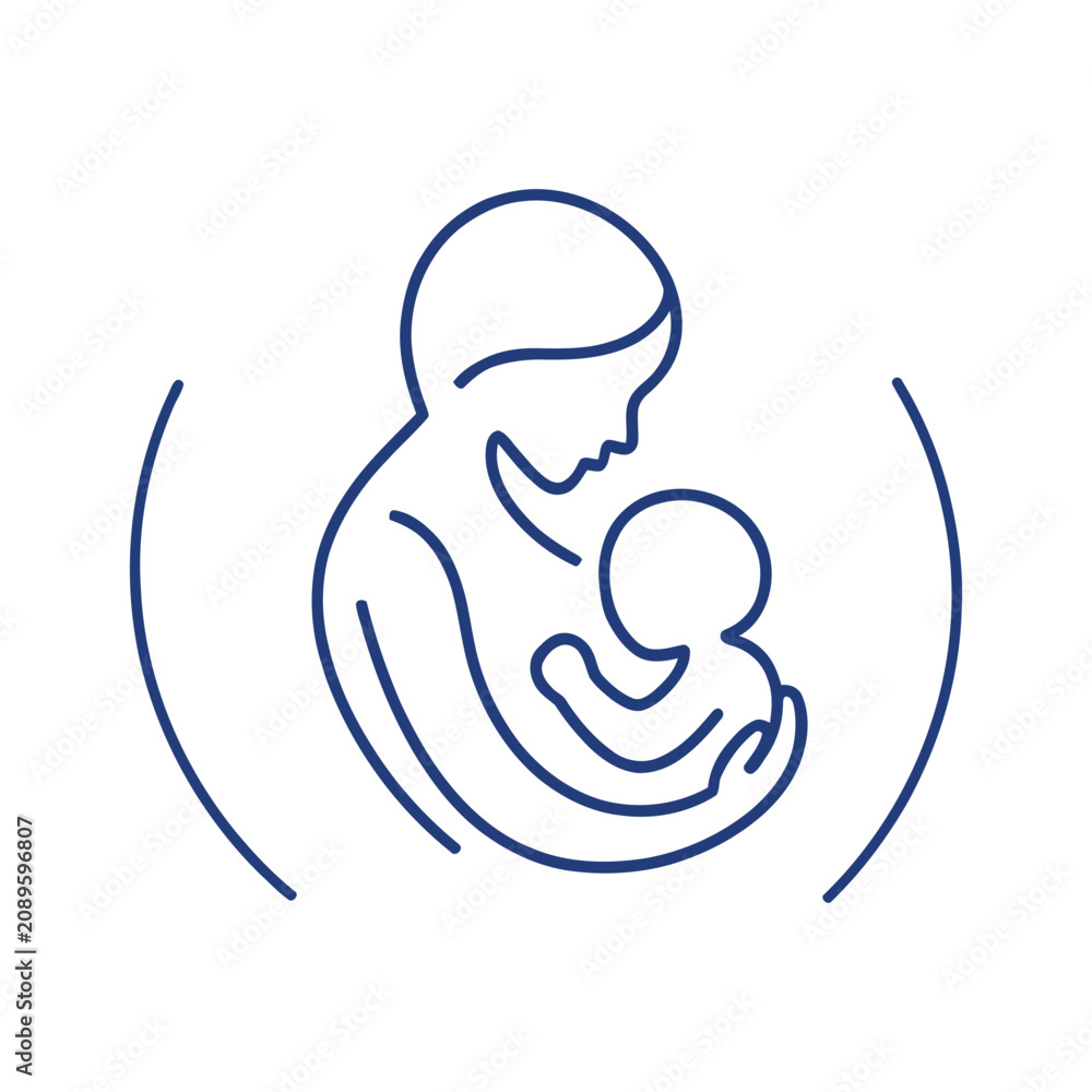 Obraz premium Mother Breastfeeding Baby Outline Vector Illustration on a Clean White Background Style