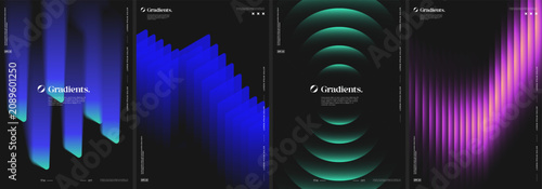 Futuristic posters collection with geometric gradient shapes composition.