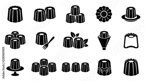 Schilderij op canvas Detailed minimalist Canelé dessert icons with garnish elements