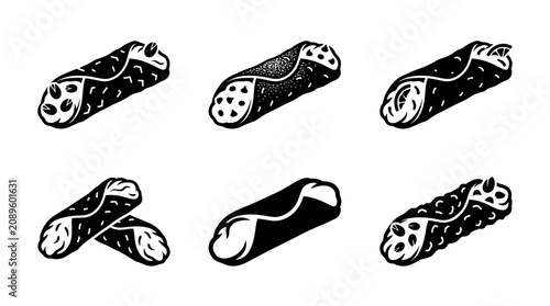 Foto Set of black and white cannoli pastry icons