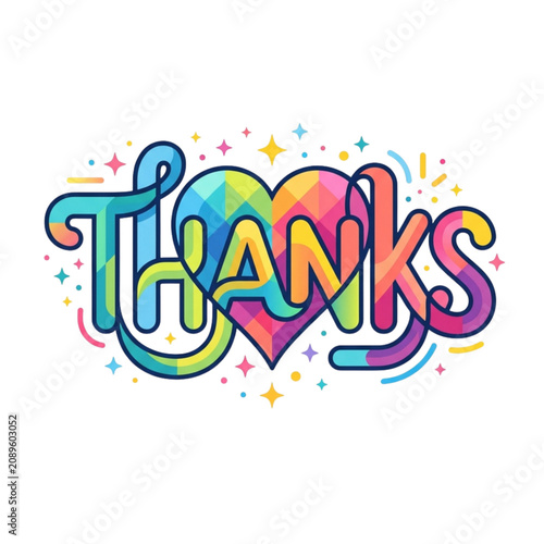Colorful Typography Design Featuring a Geometric Heart Shape and Decorative Stars for Expressing Gratitude and Appreciation