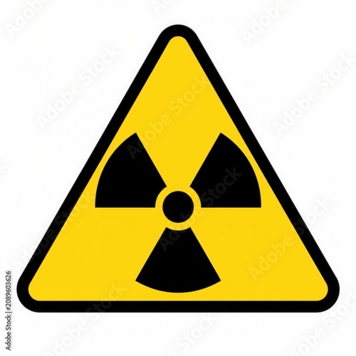 Radiation hazard warning sign with radioactive symbol isolated on white background for safety information