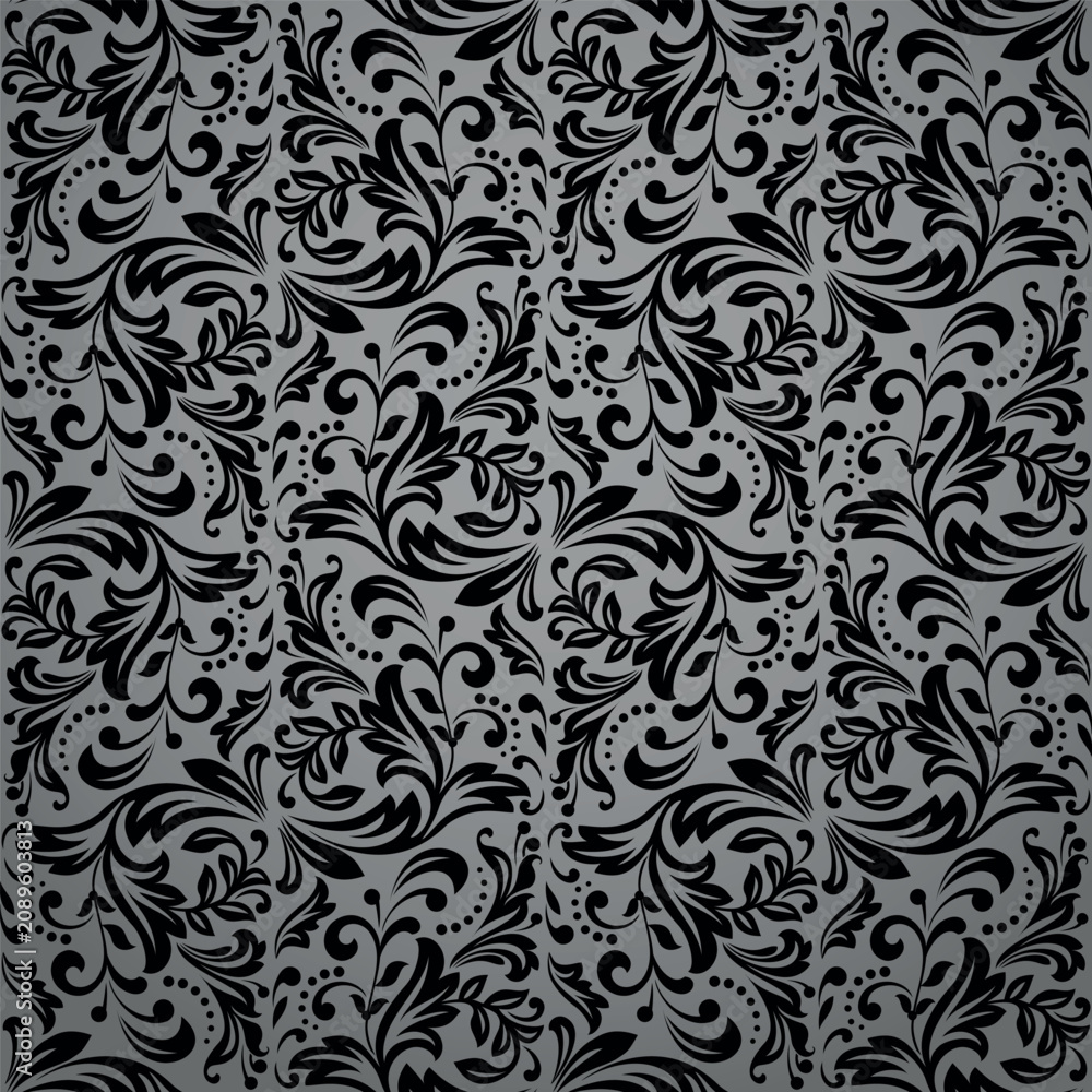 Naklejka premium Flower pattern. Seamless gray and black ornament. Graphic vector background