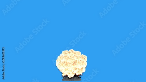 Nuclear Explosion on a Blue Screen Background, 3d Animation, 4K