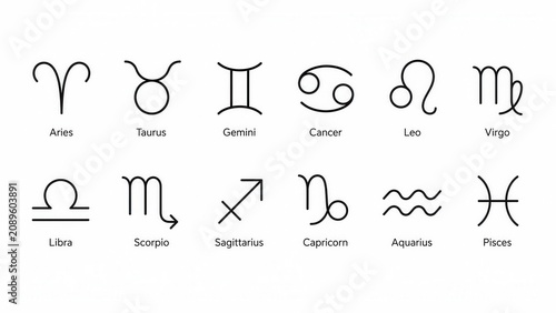 Minimal zodiac signs collection with astrology horoscope symbols isolated on white background vector set
