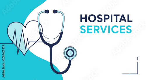 Hospital Services Visualized with Heart Rate, Stethoscope for Healthcare Branding
