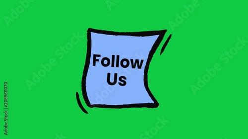 Follow Us Blue Comic Speech Bubble Social Media Sticker on Green Background