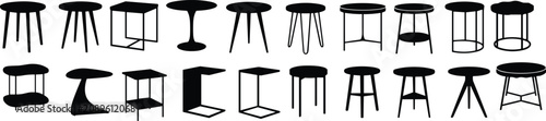 Fotografía Modern minimalist black stool silhouettes collection showcasing diverse furnitur
