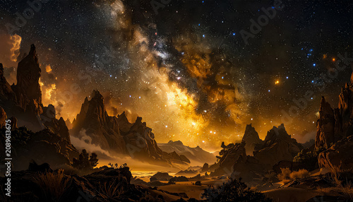 A night sky dotted with a colossal number of densely packed stars, light merges into a single, dense silvery or golden glow, a luminous fog