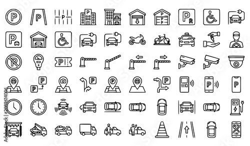 Car Parking Thin Line Icon Set Editable Parking Symbols Vector Collection