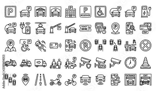 Parking Area Outline Icon Set Editable Car Parking Vector Illustration