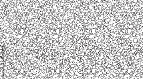 Seamless pebble stone texture pattern with black and white outline drawing for architectural design and background