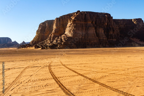 Sahara landscape. Amazing  rock formations in the Tadrart Rouge Mountains. Tassili n’Ajjer National Park, Algeria, Africa