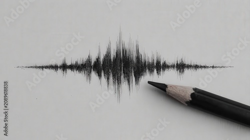 Hand Drawn Sound Wave Pattern with Pencil on Paper Illustrating Audio Frequency Visualization