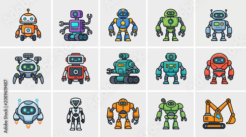 Obraz na plátně Collection of diverse robot illustrations