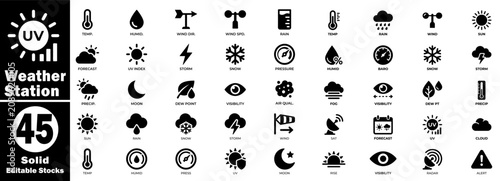 Bild auf Leinwand Weather station line icon set