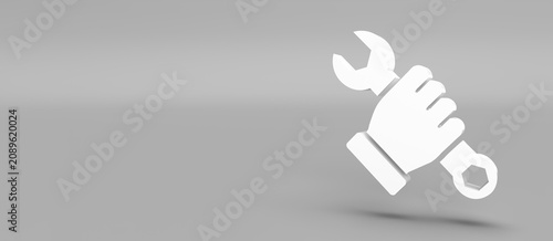 White 3D hand holding wrench repair service icon