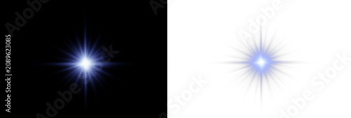 Magical blue sparkle burst with realistic optical reflections isolated as PNG. Bright center radiates elegant beams. Suitable for festive and fantasy scenes.