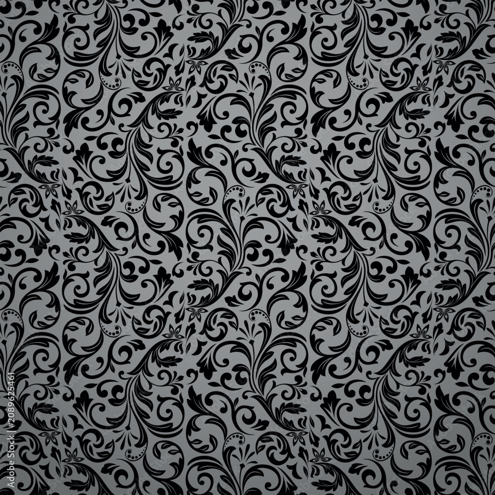 Naklejka premium Flower pattern. Seamless gray and black ornament. Graphic vector background
