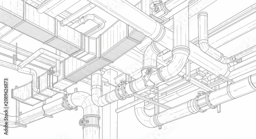 Detailed engineering drawing of industrial piping system.