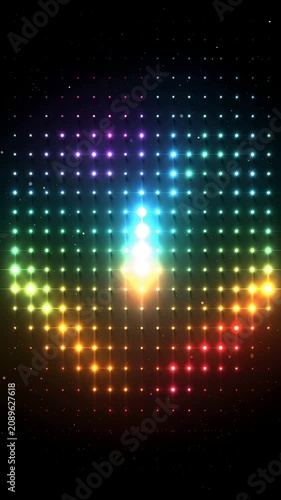 Colorful LED Light Matrix Wall Animation, Rainbow Led Bulbs Pattern Loop on Black Background 