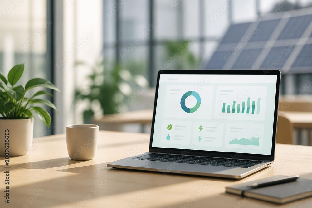 Fototapeta premium clean technology product mockup with a digital dashboard