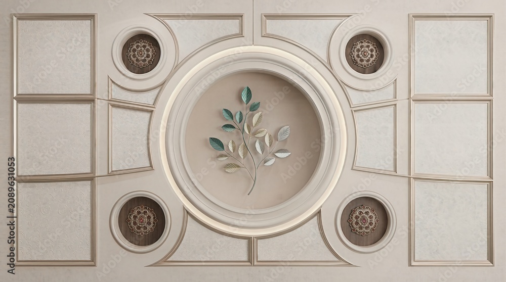 Obraz premium Classic Neoclassical Wall Panel with Floral Branch and Decorative Medallions