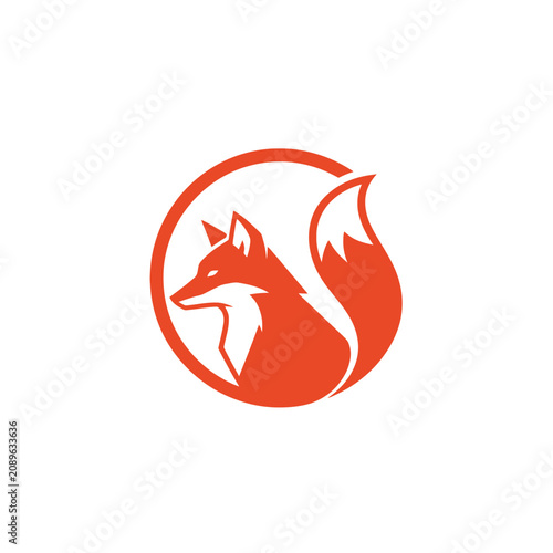 Obraz na plátně Simple red fox logo featuring a fox's profile within a circular outline