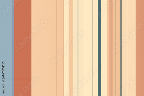 Minimal geometric wall with vertical stripes in warm orange, beige and blue, creating a calm modern backdrop with clean layout for branding or text.