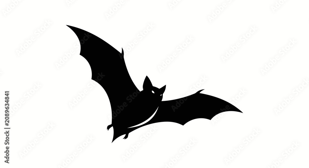 Fototapeta premium Silhouette of Flying Bat with Spread Wings in Flight.