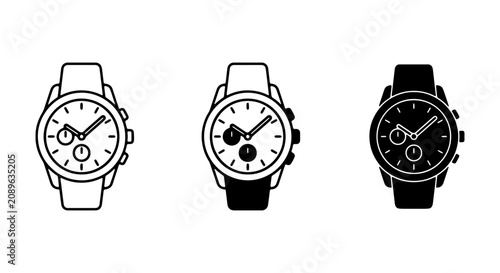 Foto Chronograph Watch Icons, Timepiece Vector Set, Analog Wristwatch Graphics, Moder