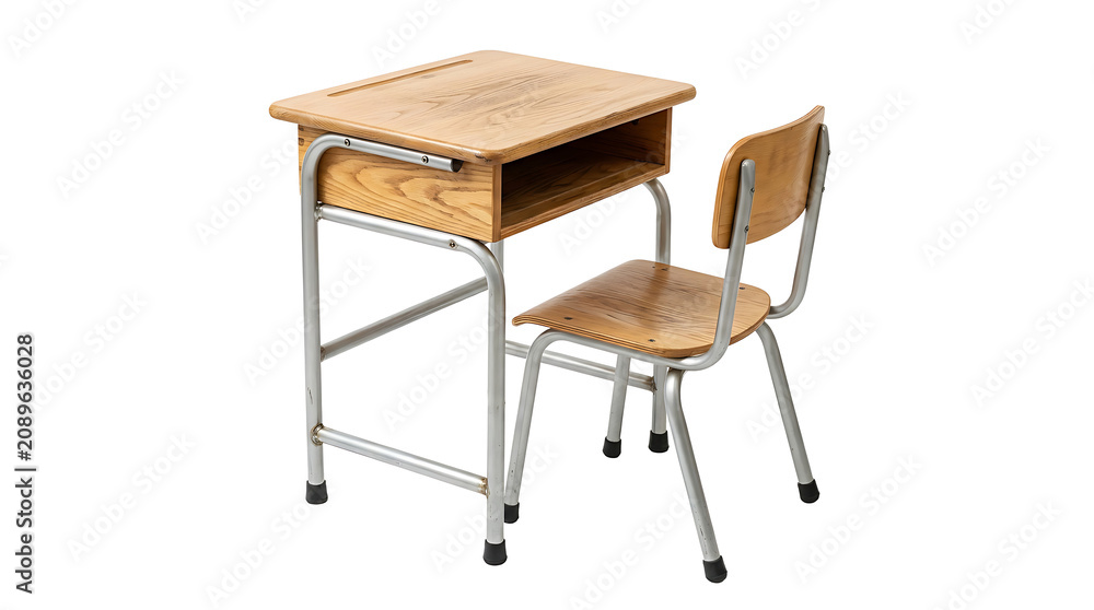 Fototapeta premium School desk and chair made of wood isolated on transparent background Ai Generated