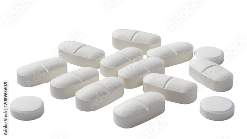 фотографія Isolated white prescription tablets and caplets for medical treatment, pharmacy,