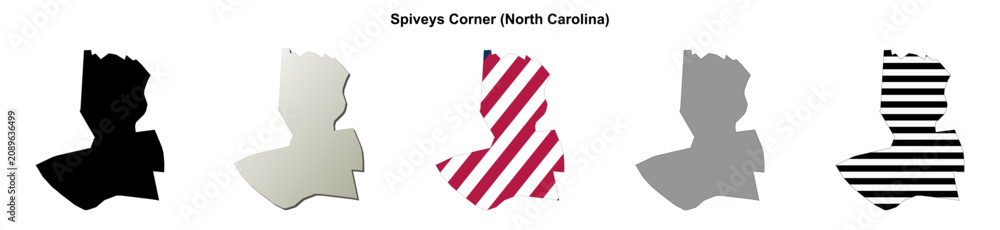 Obraz premium Spiveys Corner (North Carolina) blank outline map set