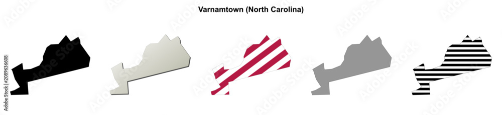 Obraz premium Varnamtown (North Carolina) blank outline map set